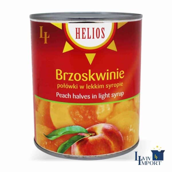 Персики HELIOS 820g половинки у сиропі ж/б (12 шт/72 ящ)