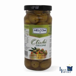 Оливки HELCOM 235g зелені з паприкою ск/б (12 шт/144 ящ)