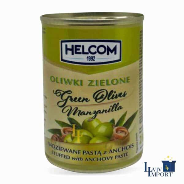 Оливки HELCOM 280g зелені з анчоусом ж/б (12 шт/196 ящ)