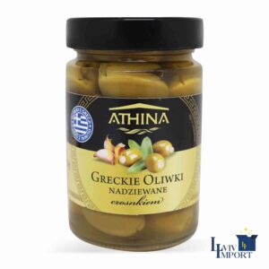 Оливки ATHINA 300g грецькі зелені з часником ск/б (8 шт/200 ящ)