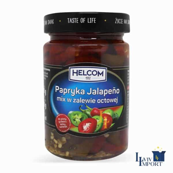 Перець маринований HELCOM 290g мікс халапеньйо зелений/червоний різаний ск/б (8 шт/200 ящ)