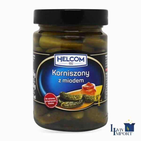 Огірки-корнішони консервовані HELCOM 300g з медом ск/б (8 шт/200 ящ)