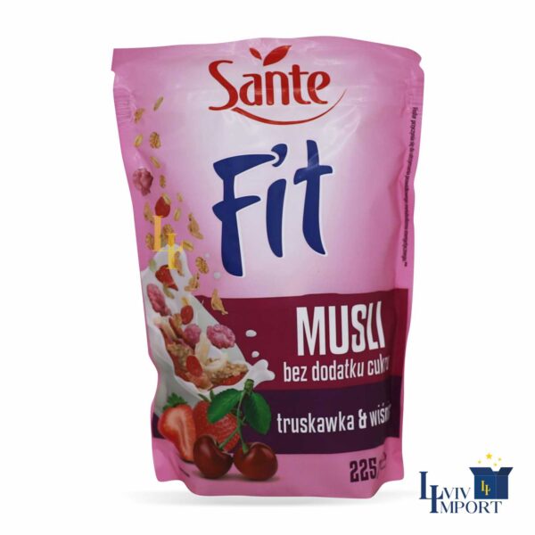 Мюслі SANTE 225g FIT без додавання цукру з полуницею та вишнею (8 шт)