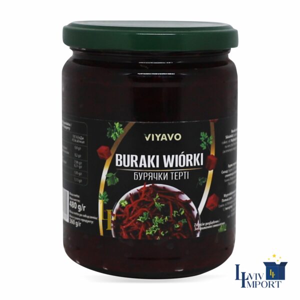 Бурячки терті консервовані VIYAVO 500ml/480g ск/б (8 шт/126 ящ)