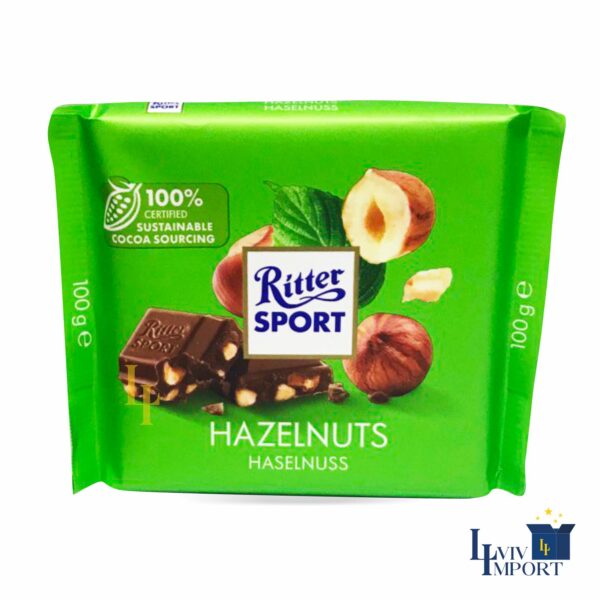Шоколад молочний RITTER SPORT 100g з подрібненим фундуком (12 шт)