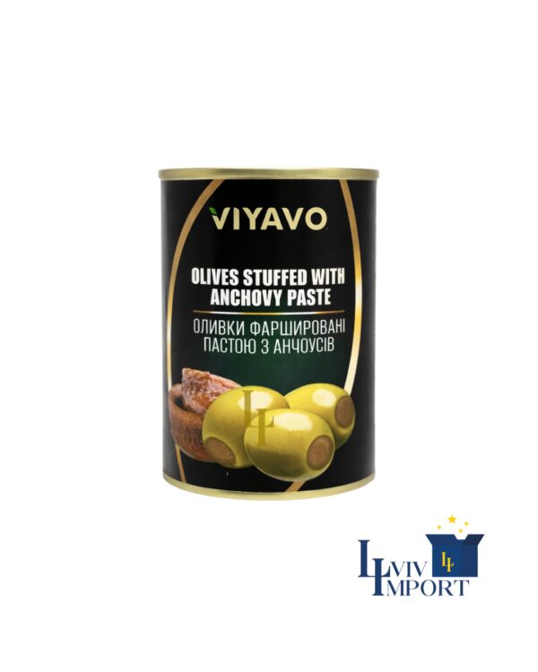 Оливки VIYAVO 314ml/280g зелені з анчоусом ж/б (12 шт/196 ящ)