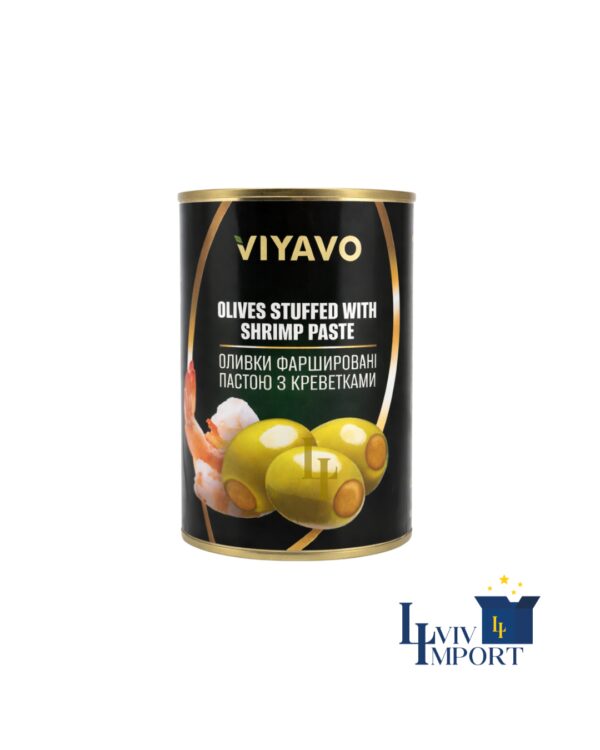 Оливки VIYAVO 314ml/280g зелені з креветками ж/б (12 шт/196 ящ)