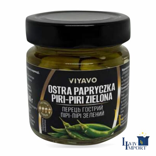 Перець маринований VIYAVO 225ml/180g гострий пірі-пірі зелений ск/б (8 шт/280 ящ)