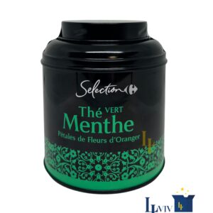 Чай зелений Carrefour Selection 100g Thé Vert Menthe м'ятний з нотками апельсину ж/б (8 шт)