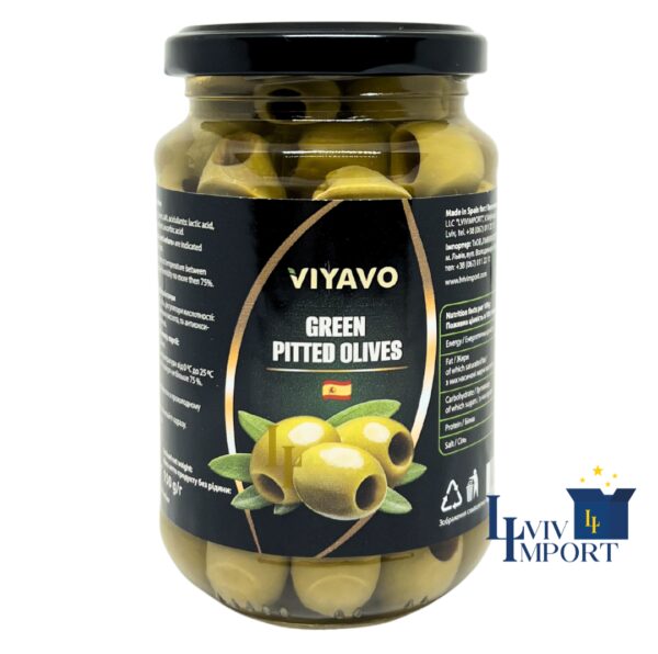 Оливки VIYAVO 370ml/350g зелені без кісточки ск/б (12 шт/117 ящ)