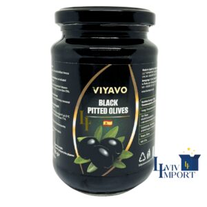 Оливки VIYAVO 370ml/350g маслини чорні без кісточки ск/б (12 шт/117 ящ)