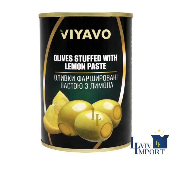 Оливки VIYAVO 300ml/280g зелені з лимоном ж/б (12 шт/196 ящ)