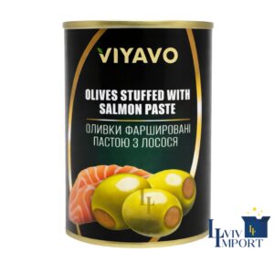 Оливки VIYAVO 300ml/280g зелені з лососем ж/б (12 шт/196 ящ)
