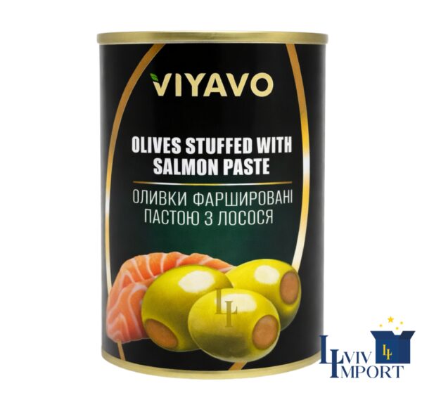 Оливки VIYAVO 300ml/280g зелені з лососем ж/б (12 шт/196 ящ)